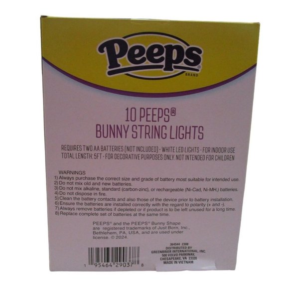 Peeps Bunny String 10 Light Batteries Not Included New Easter Bonnets or Baskets - Picture 3 of 15